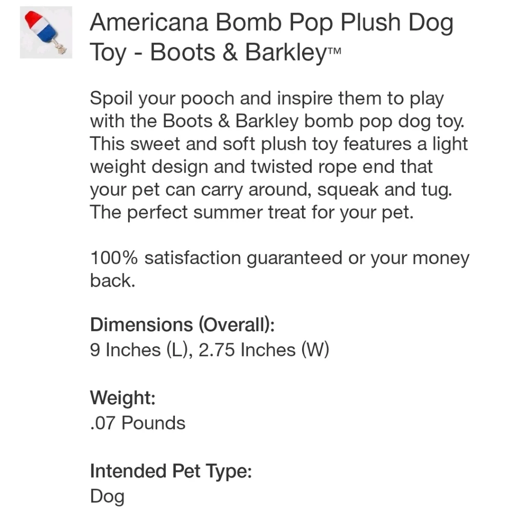 Boots & Barkley Americana Bomb Pop Plush Dog Toy